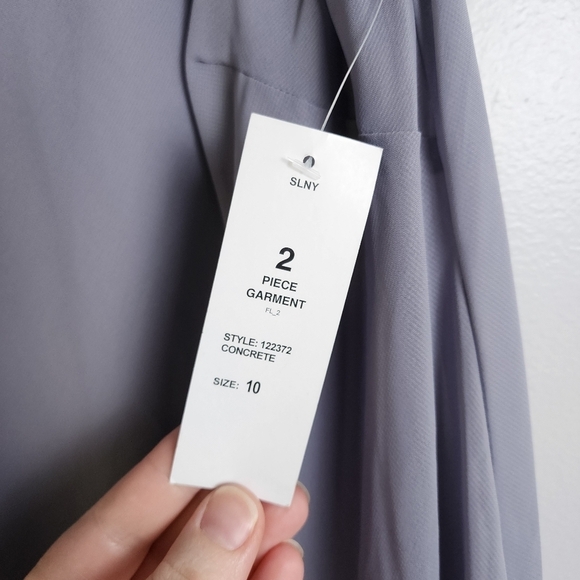 SL Fashions SLNY Women's Concrete Grey Tiered Chiffon Cocktail Dress NWT Size 10 - Picture 6 of 15